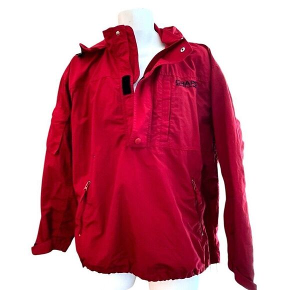 Chaps Ralph Lauren Mens Medium Red Softshell Pullover Hoodie 1/4 Zip Windbreaker - Picture 3 of 8